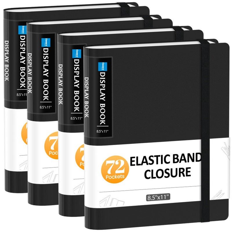 سويز مجموعة من 4 قطع من Sooez مكونة من 72 جيبًا بأكمام بلاستيكية وشريط مطاطي، سعة كبيرة 8.5x11 عرض كتاب العرض 144 صفحة، مجلد مستندات محفظة فنية مع واقيات أوراق شفافة - Image 1